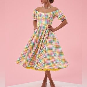New ✨ Carmen’ Bright Check Vintage Dress